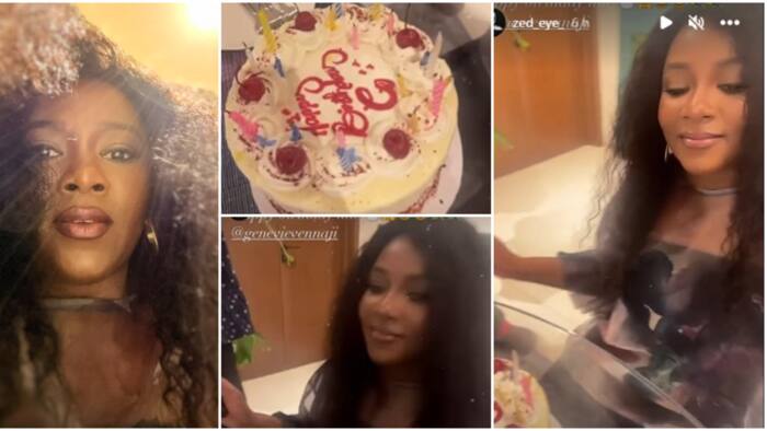 Genevieve Nnaji returns online to mark birthday, shares cute pics & video of her with a cake, fans gush