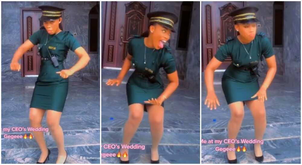 Nigerian lady in cute security dress dances Buga in viral video.