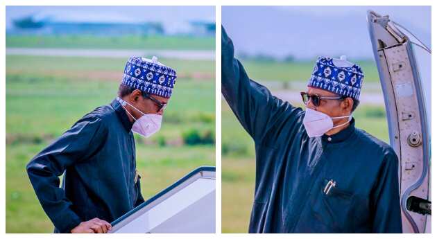 Breaking: Presidency release photos of Buhari's last moments in Nigeria before leaving for France