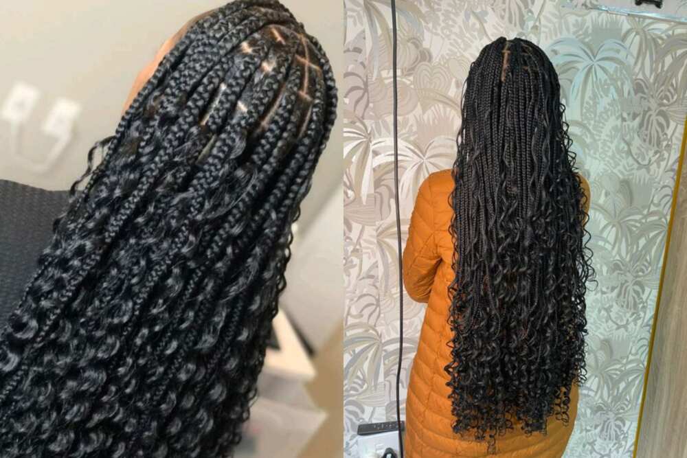 green braids with beads  Goddess braids, Box braids hairstyles