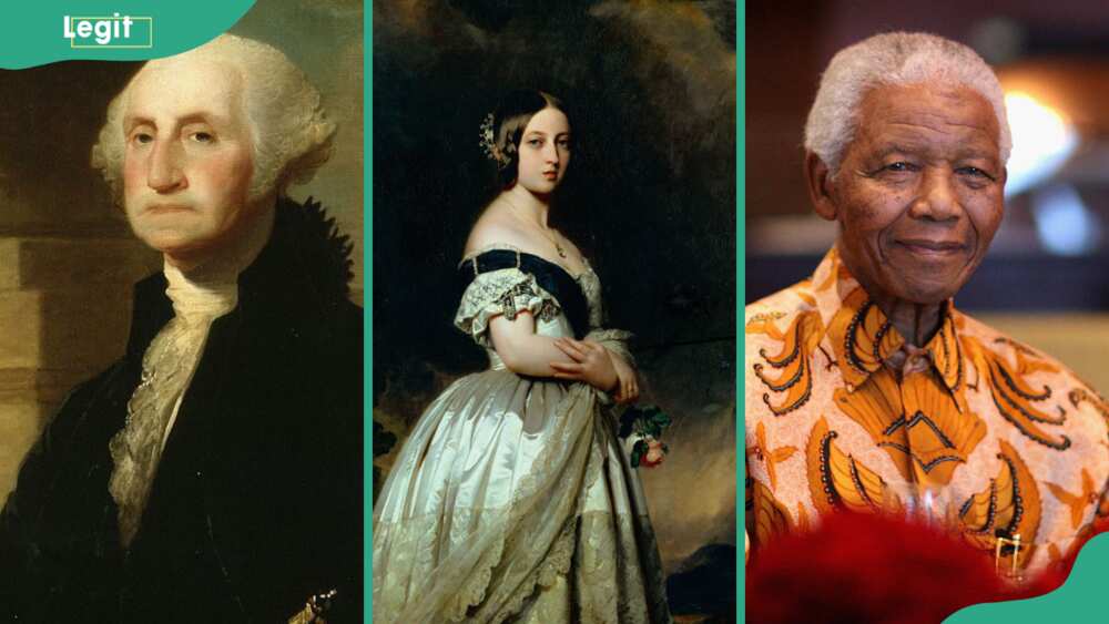 From (L-R) George Washington, Queen Victoria of England and Nelson Mandela