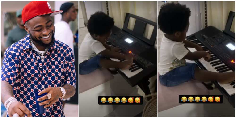 Davido's son plays the piano.