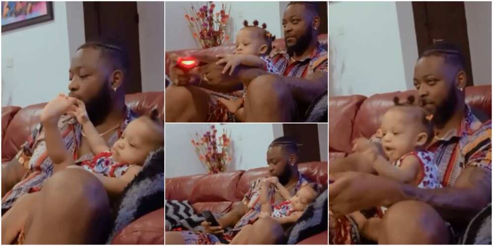 Adorable videos of BBNaija star Teddy A chilling with daughter