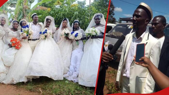 Brave man marries 7 wives on same day, including 2 sisters, they all wear white wedding gowns