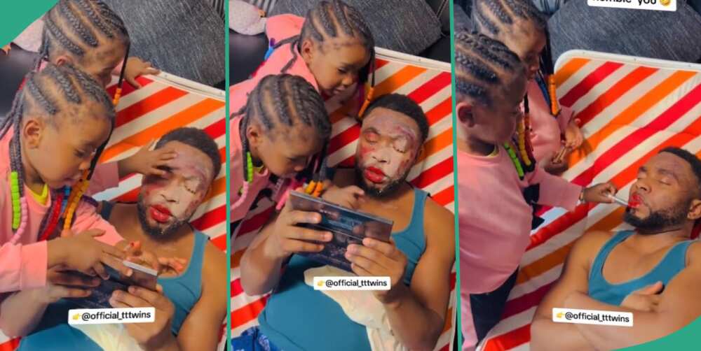 Video emerges as kids make up their dad's face