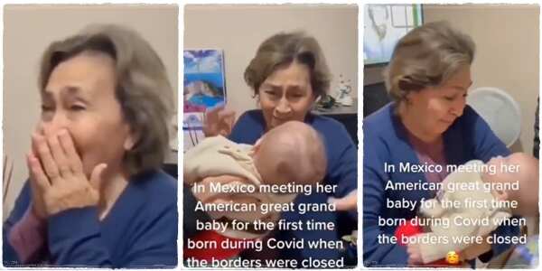 A woman was seen behaving so excited after seeing her great-grandchild for the first time after Covid-19 restrictions