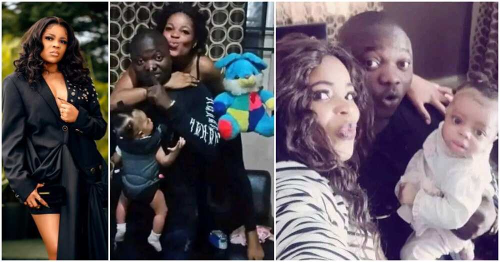 Old photos of BBNaija's Chichi with man and child.