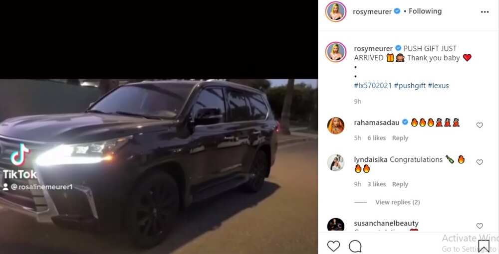 New mum Rosy Meurer receives Lexus ride as push gift from Olakunle Churchill