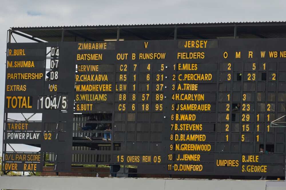The manual scoreboard at Queens Sports Club in Bulawayo, Zimbabwe
