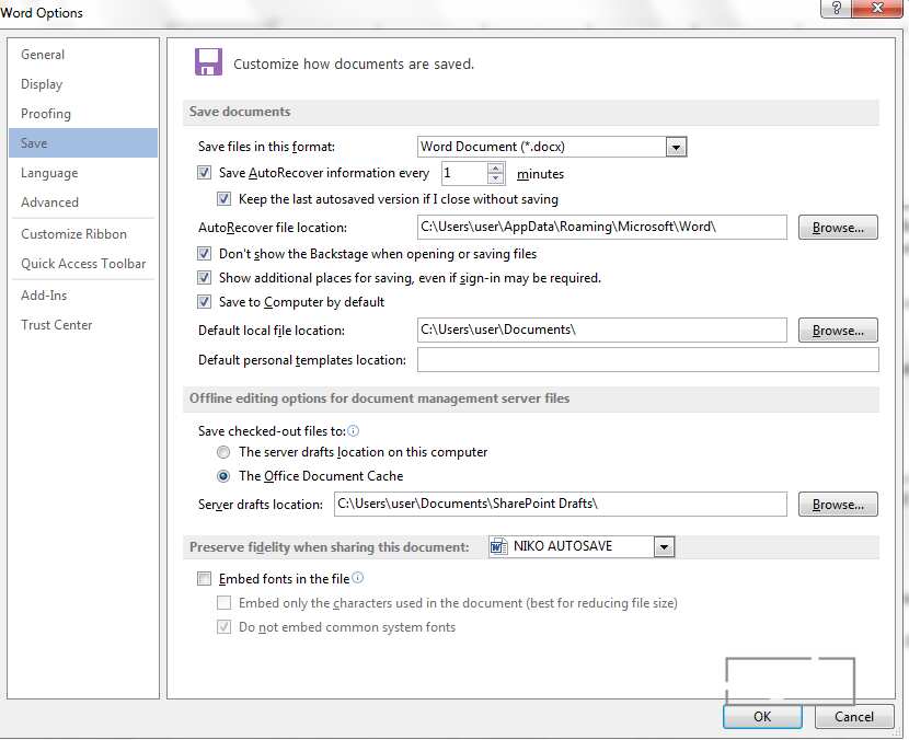 how to turn on autosave in word office 365