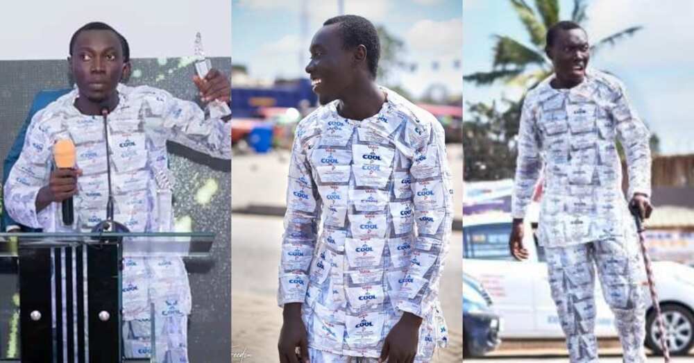 Level 300 student at UG makes kaftan clothes with 'pure water' rubbers
