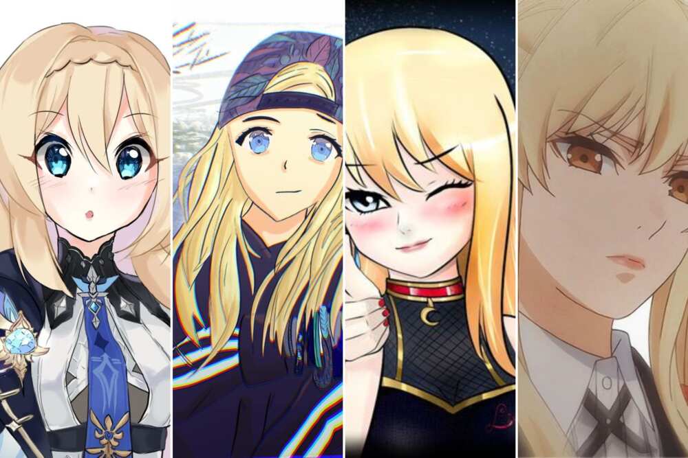 cream hair colour, long hair,red eyes, girls anime