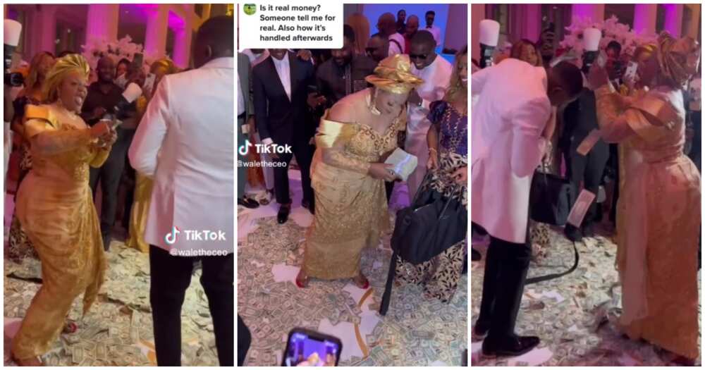 Lady sprays bundles of dollars, wedding, lady shuts down wedding