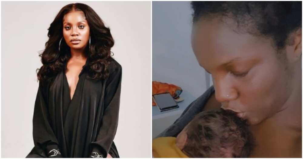 Seyi Shay shows off her baby