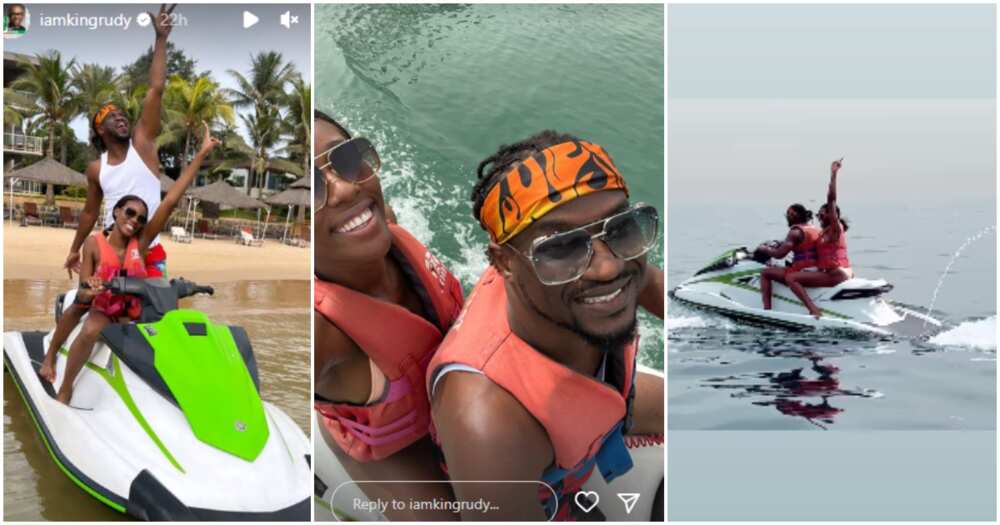 Paul PSquare and lover Ivy Ifeoma jet skiing.