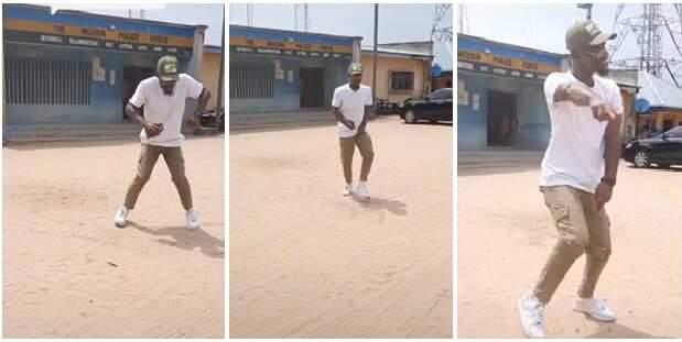 NYSC member seen dancing in the front of a police station
