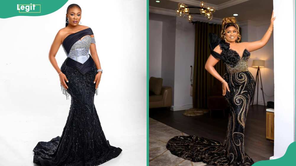 Nigerian women in chic black sequin gown outfits