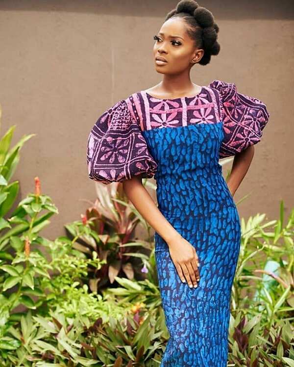 Adire styles for ladies: dress with mixed prints