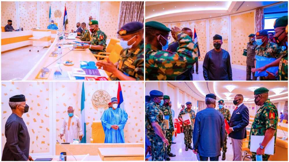 Da dumi-dumi: Shugaba Buhari, Osinbajo da shugabannin tsaro na ganawa a Aso Rock