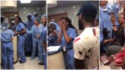 Man 'embarrasses' girlfriend as he shows up at her hospital to seek her hand in marriage in cute proposal clip
