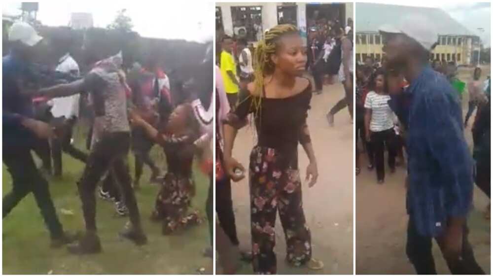 Angry boyfriend beats up girlfriend after she dumped him moments after he paid her school fees (video)