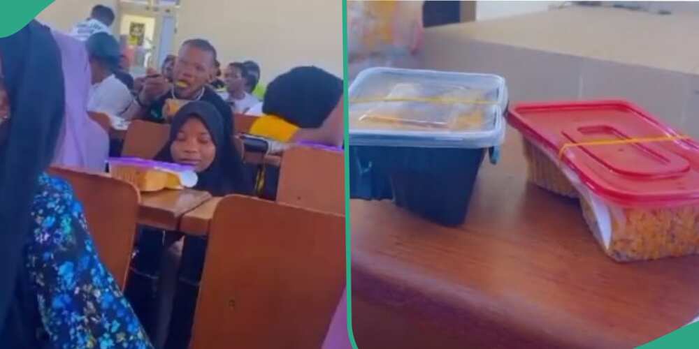 Lecturer distributes food to his students