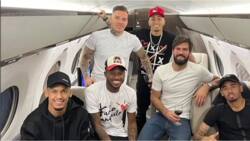Liverpool star posts photo of 6 Premier League Brazilians flying back to England in private jet