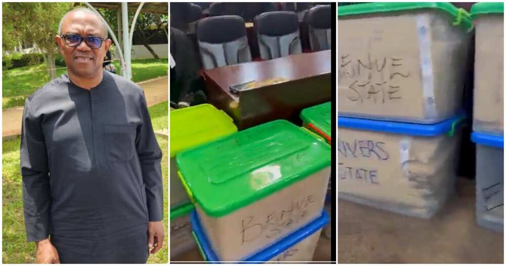 Obi with election boxes/ Obi in court/ Obi tenders evidence/ Election tribunal