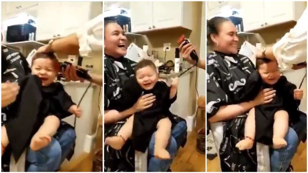 A collage showing the baby during the haircut.
Twitter/@cctv_idiots
