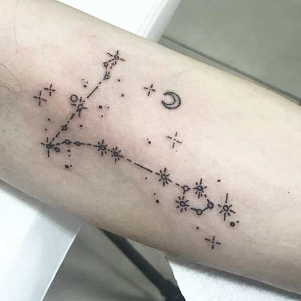 Fine line Pisces constellation tattoo on the inner