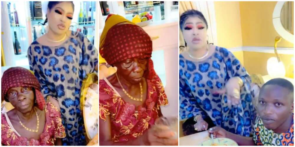 Bobrisky keeps his promise, flies less privileged granny and her grandson to his Lagos residence