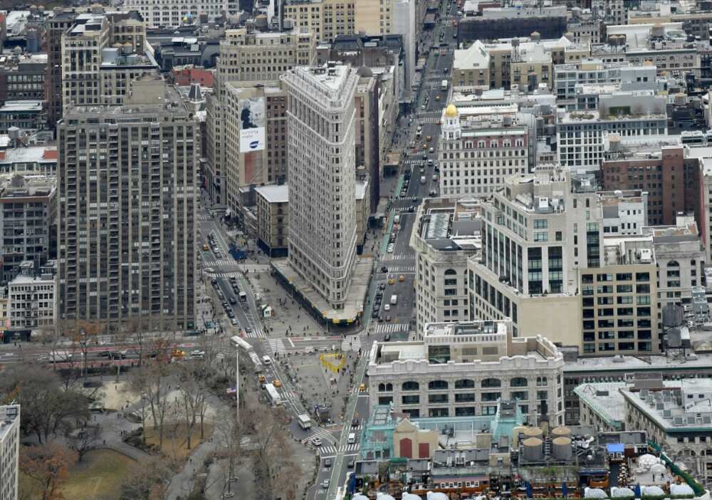 The iconic Flatiron building in Manhattan, seen in this aerial photo taken in November 2018