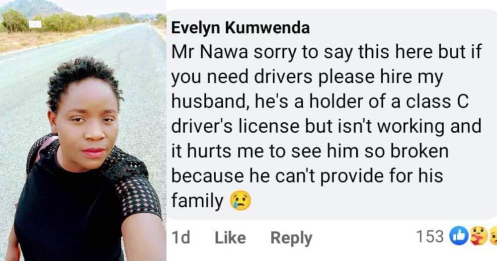 Evelyne Kumwenda tried to help her husband get a job. Photo: @Evelyne Kumwenda, @Mubia C. Nawa.