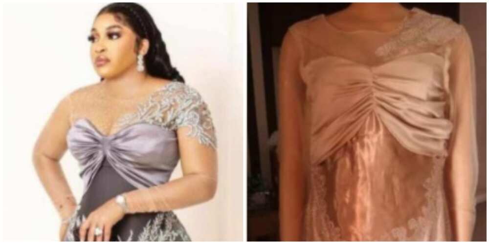 Photos of a dress a lady ordered and what she received.