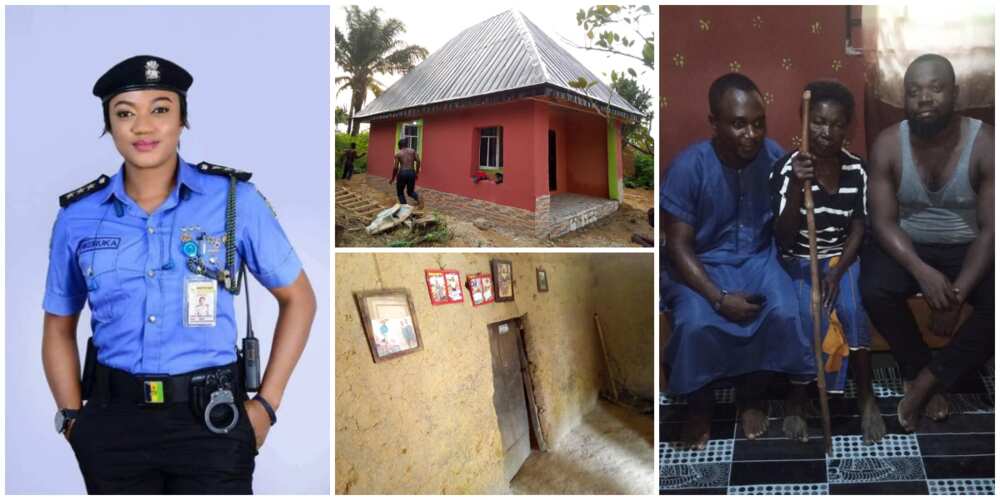 Joy as Nigerian policewoman changes life of poor widow who lived in mud house, builds her a bungalow in 3 weeks