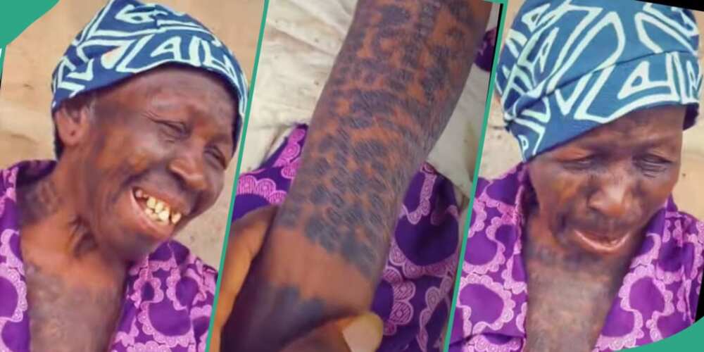 Man shows off grandmother covered in tattoos