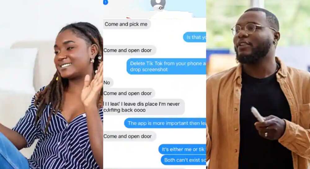 Photos of leaked chats as man dumps his woman over TikTok.