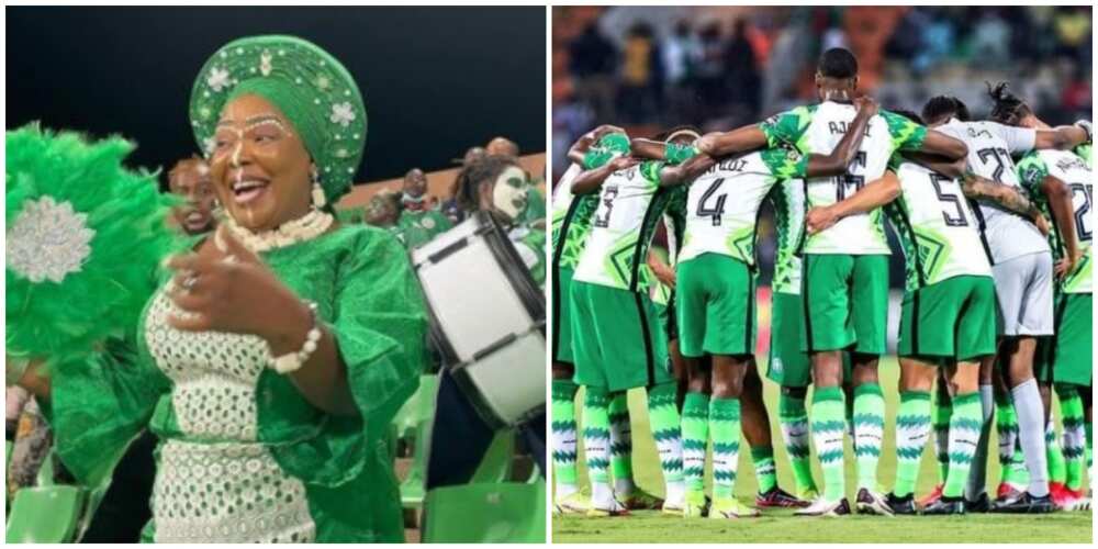 Photos of woman and Super Eagles players.