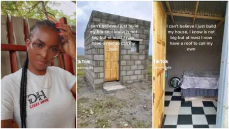 "You're better than us": Smart lady builds small house, tiles floor, moves in without ceilings