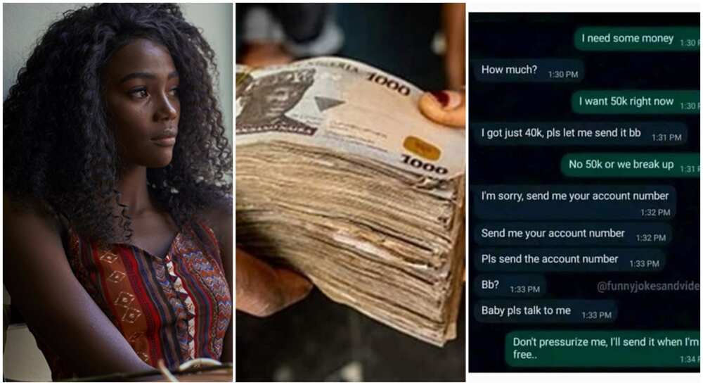 Photos of a pretty black woman, Naira notes and leaked chats of a lady who rejected N40,000 from her man. Photos of a pretty black woman, Naira notes and leaked chats of a lady who rejected N40,000 from her man.