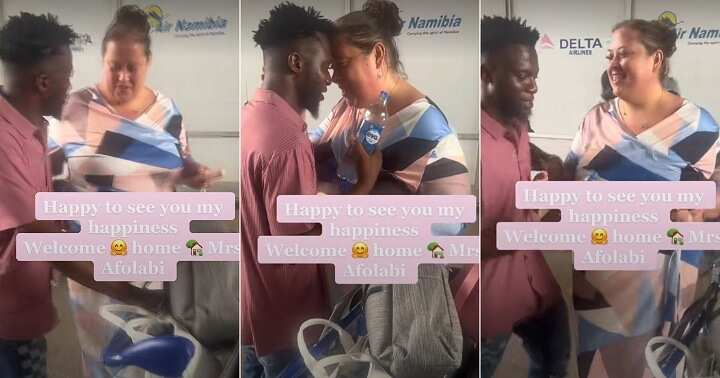 Man welcomes his oyinbo sweetheart