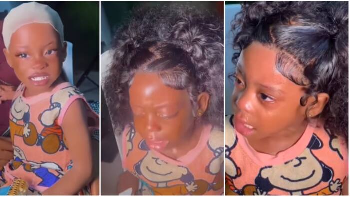 “Let kids be kids”: Little girl in tears as they fix frontal wig on her head, video sparks online debate
