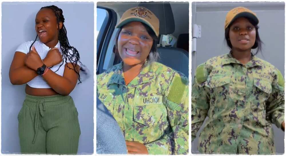 Photos of Hawandichu, a lady who relocated to America and joined the US Navy.