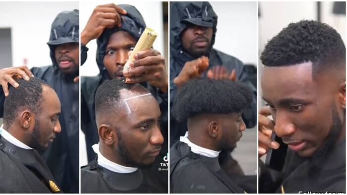 E Still Enter Inside: Reactions as Talented Barber Attaches Artificial Hair on Man, Changes His Look in Video