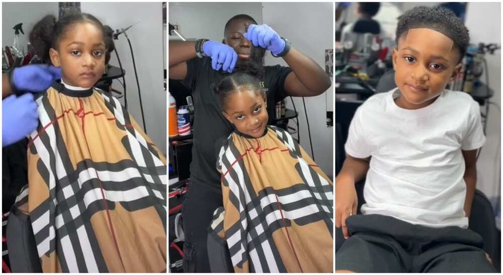 Photos of the young boy cutting his hair and changing his looks.