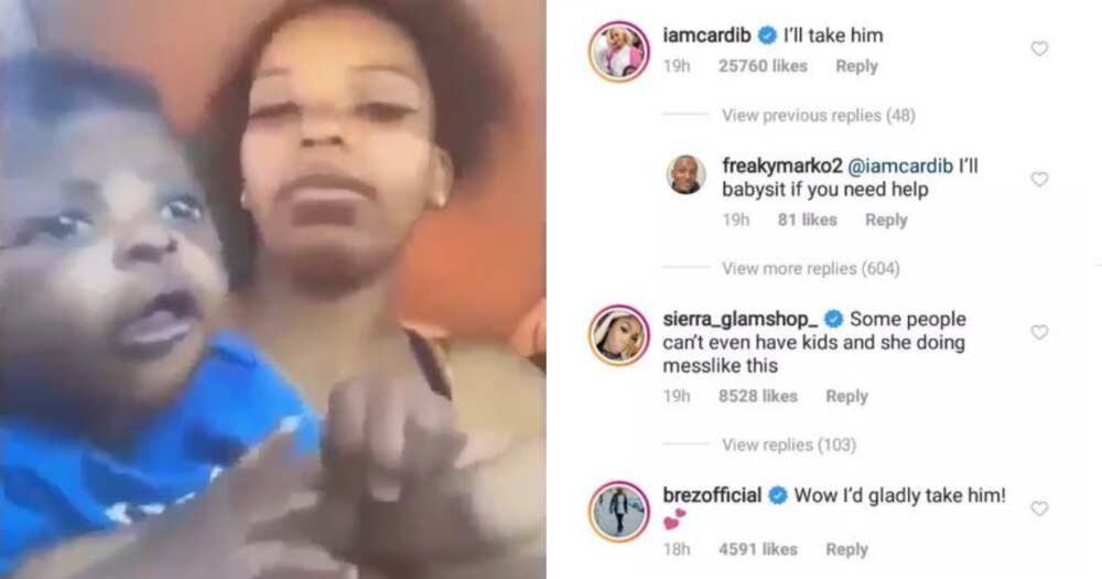 I'll take him - Cardi B says after mom condemned her baby, called him ugly (video)