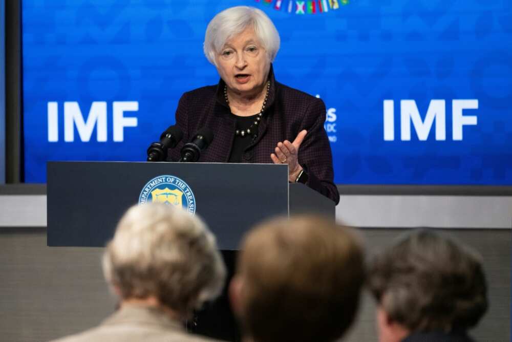 US Treasury Secretary Janet Yellen speaks during the IMF and the World Bank Group annual meeting at the IMF headquarters in Washington, DC, on October 14, 2022