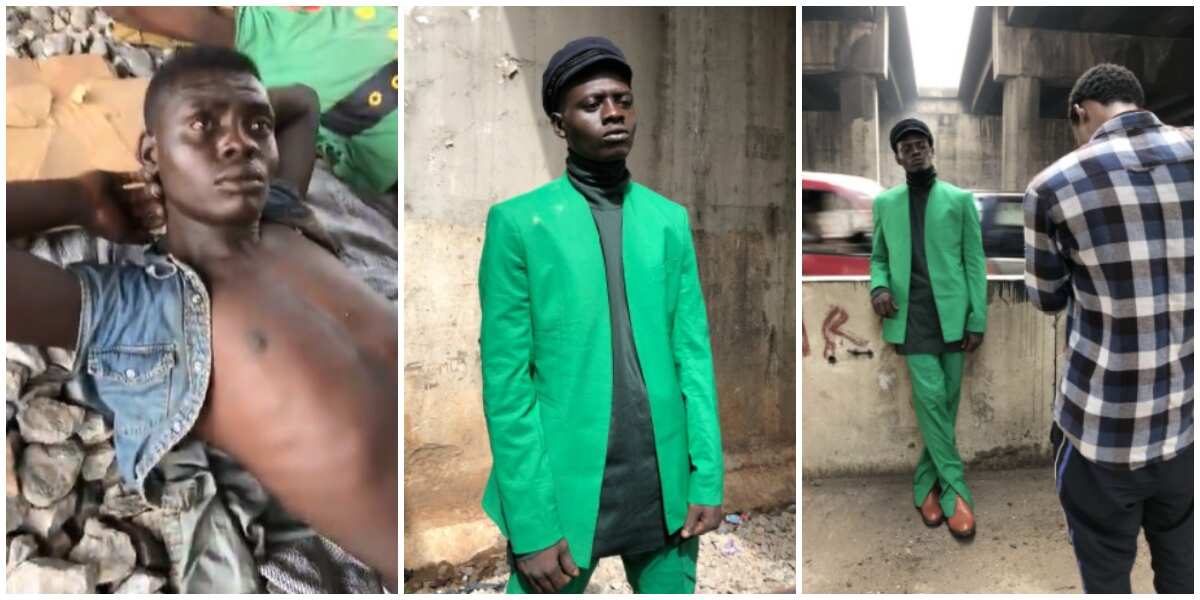 Man sleeping under bridge in Lagos turns model after being spotted by photographer