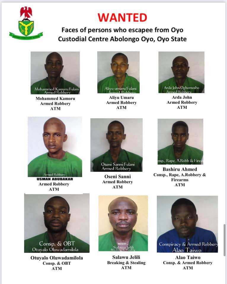 FG releases names, pictures of escaped inmates from Oyo prison