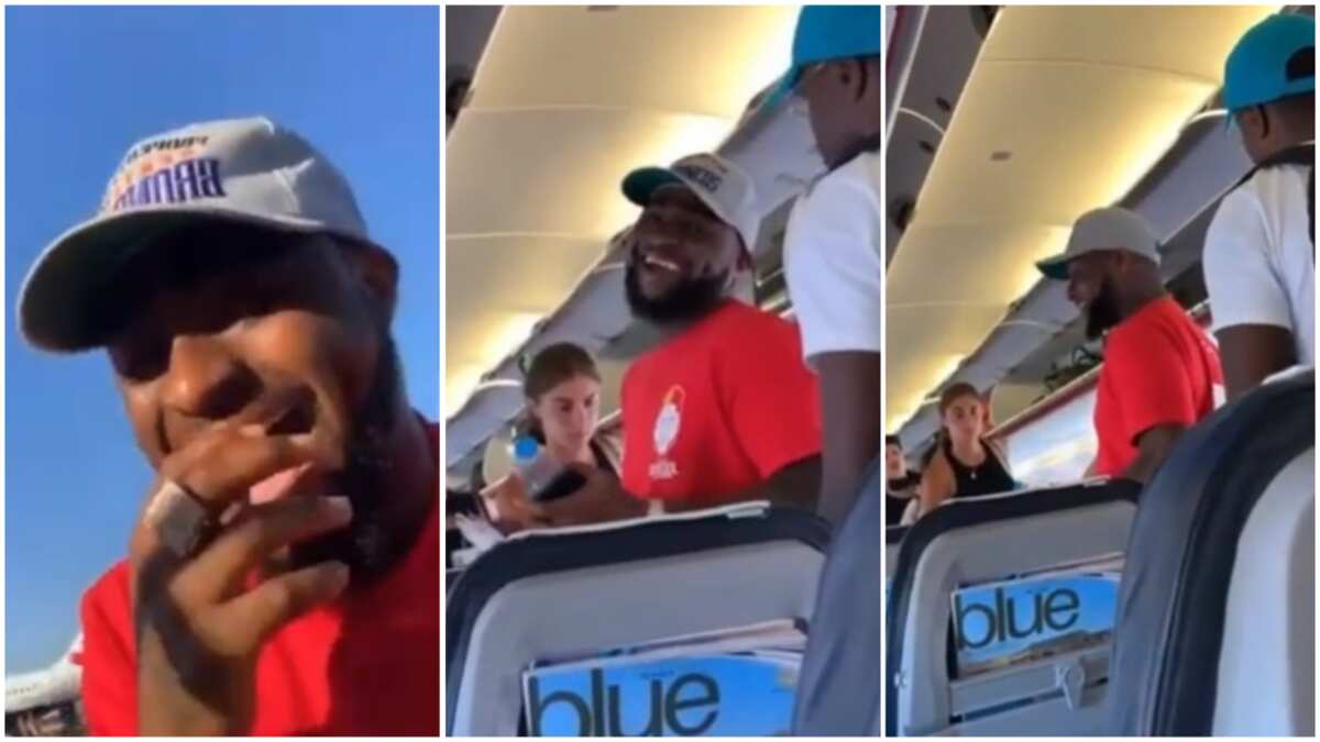 Davido flies economy for the first time, laughs about it with his crew members (photo, video)
